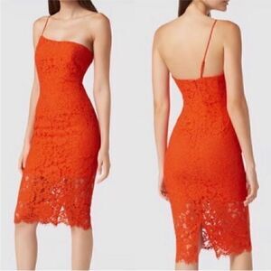Bardot NWT Maya Lace One Shoulder Midi Dress in Orange Size 12
